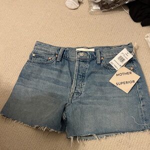MOTHER the skipper Light Blue Raw-Hem Denim Shorts size 28 BNWT